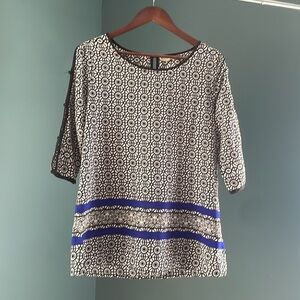 Antilia Femme Geo Print Blouse with Blue Border – M